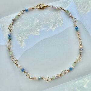 Hand Crafted Pastel Faceted Mini Beads Wire Wrapped in Gold Toned Wire